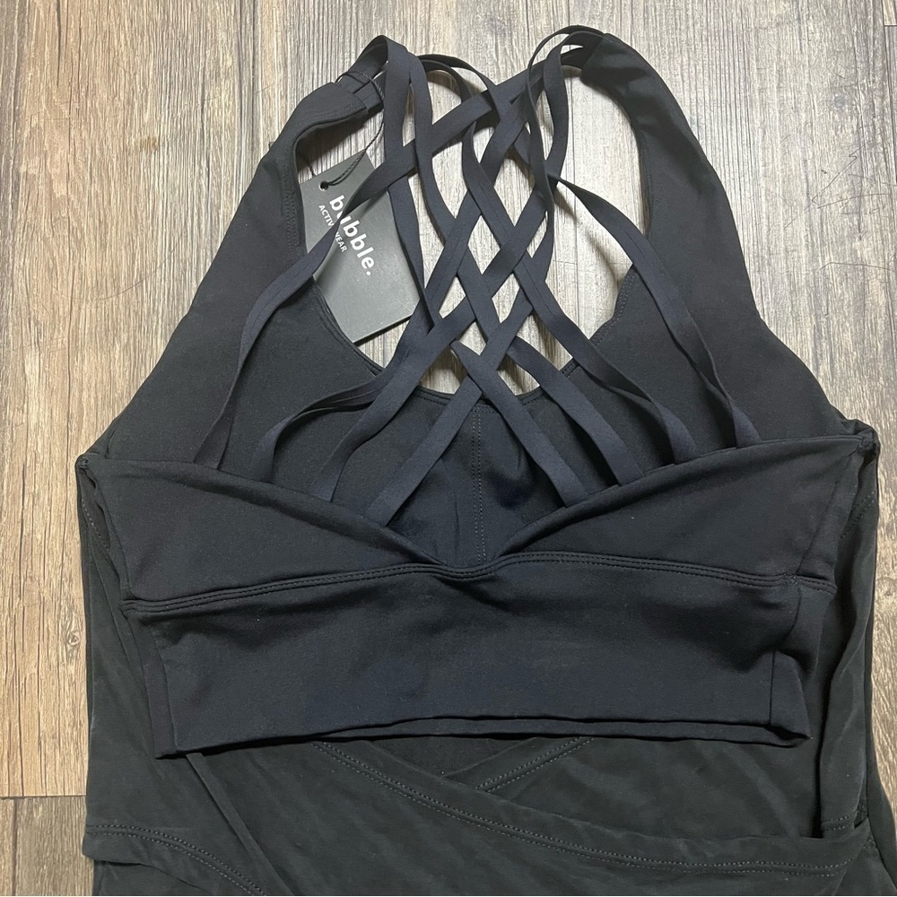 NWT Bubble Activewear Black Built In Padded Bra Crisscross Open Back Tank Top S - Picture 7 of 11
